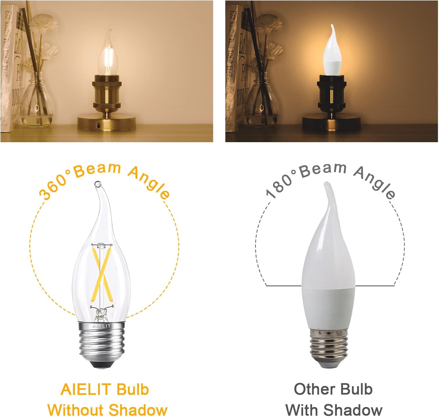 CA10 E26 Candelabra LED Bulb 25 Watt Equivalent, Dimmable, Soft White 3000K, 200 Lumens, 2W Vintage Filament Candle Light Bulbs for Hallway Entryway Porch Chandelier, 3-Pack