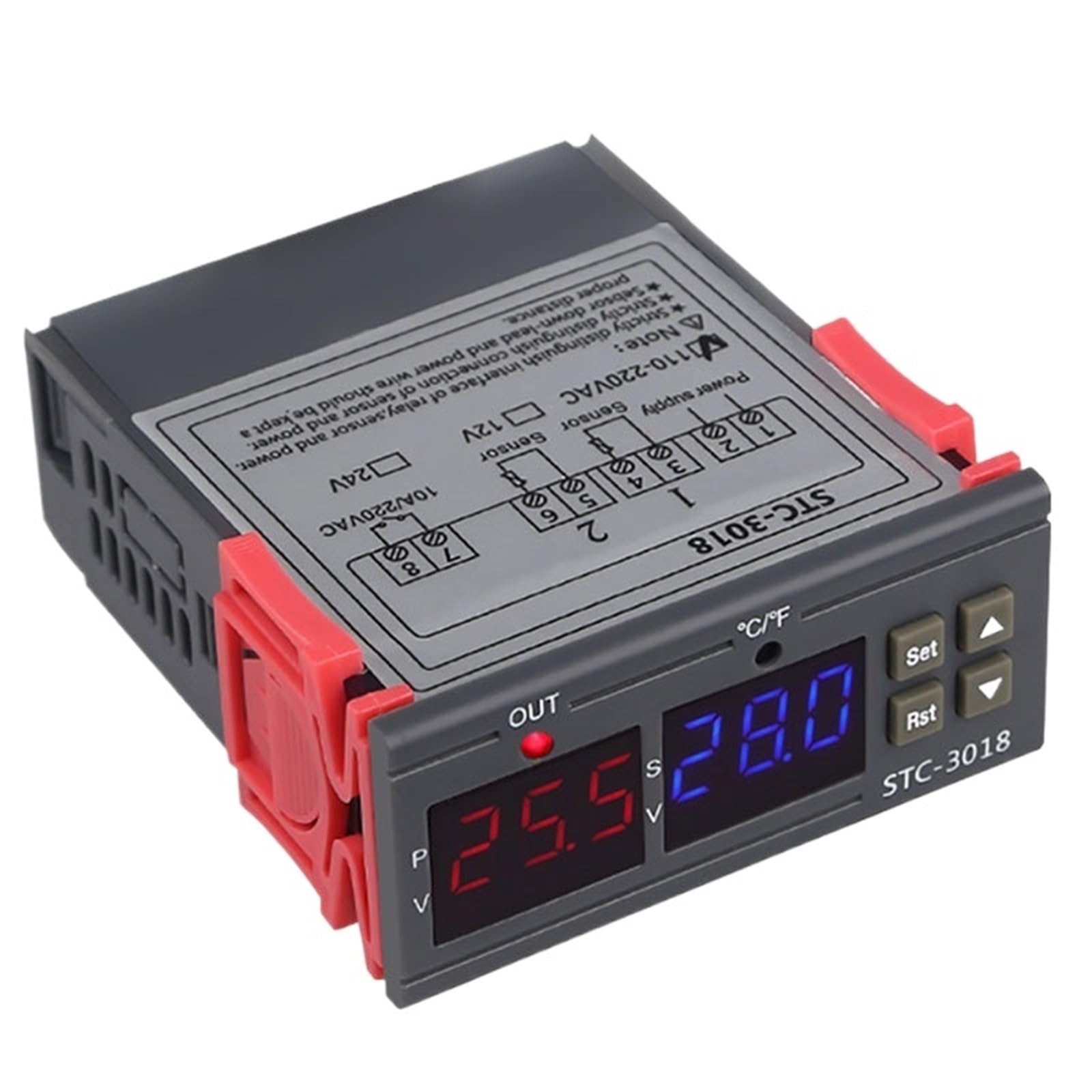 STC-3018 cyfrowy regulator temperatury, termostat, termoregulator, czujnik temperatury, przekaźnik grzewczy, 12 V/24 V (12 V)