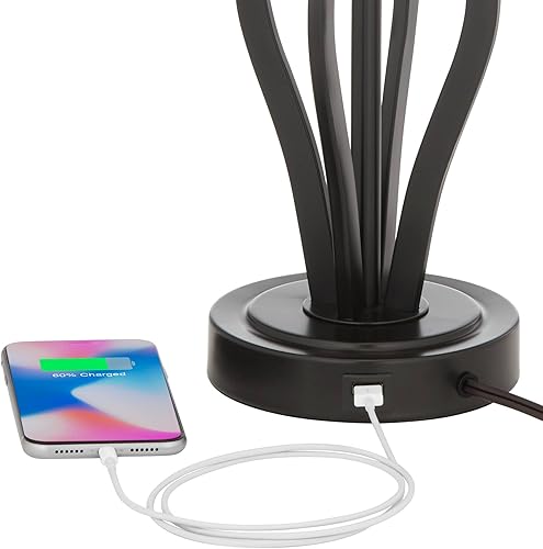 Miniatura 2 de 360 Lighting Heather - Juego de 2 lámparas de mesa industriales modernas de 25 34 pulgadas de alto con puerto de carga USB, hierro oscuro, bronce,