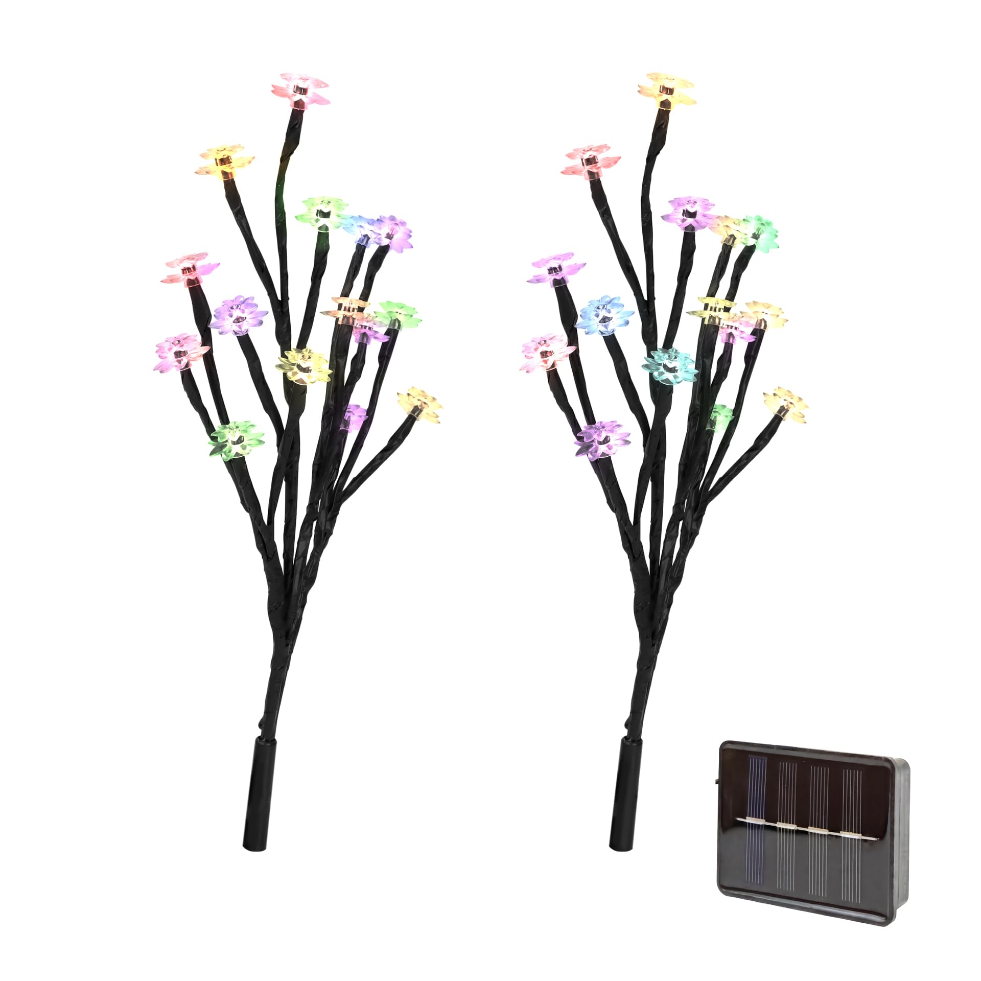 Gardenwize - Set of 2 Solar Powered Flower Tree Stake Lights, 68cm Tall - Multicoloured LED Lights - No Running Costs, Back up Battery (GW295)