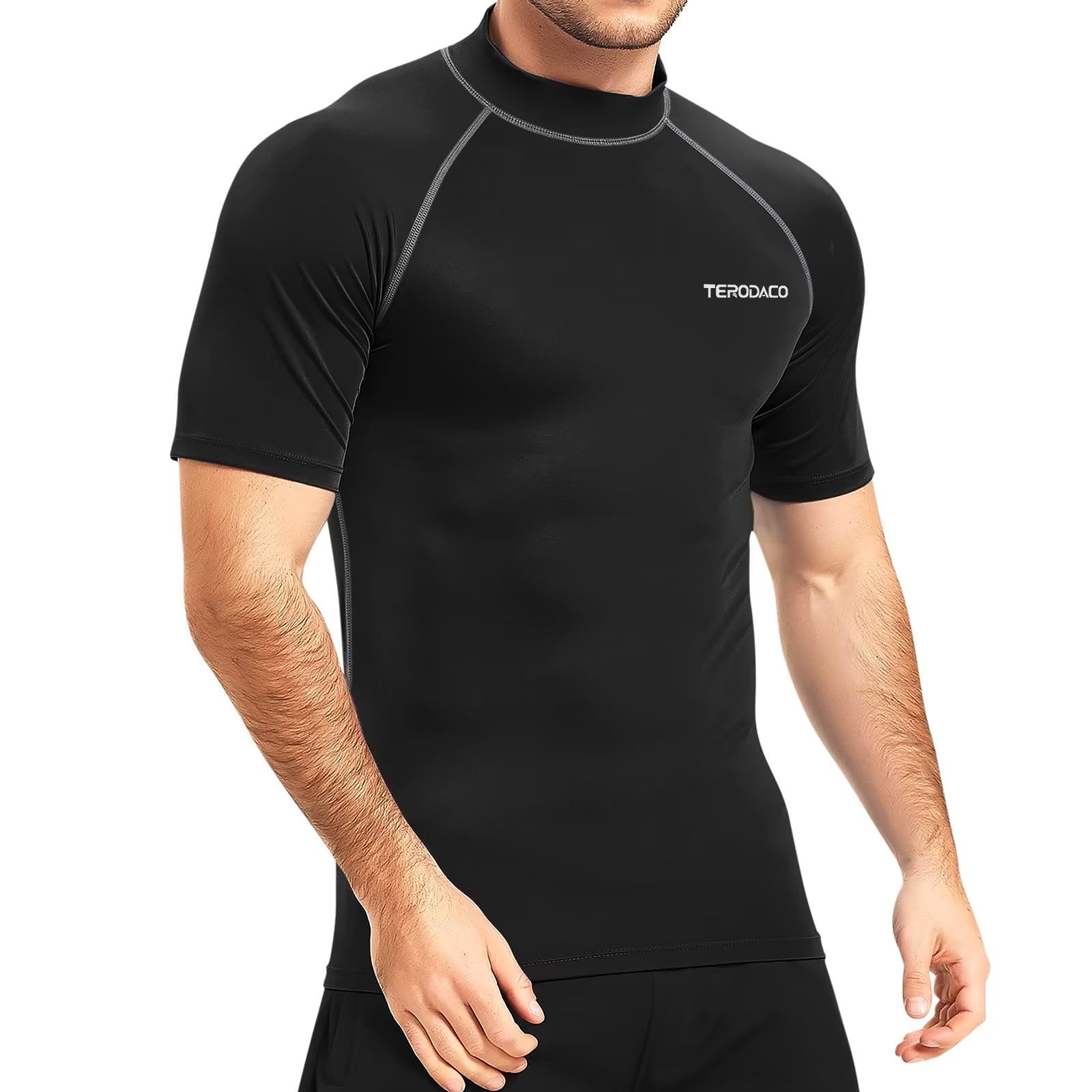 Rash Vest Mens Short Sleeve UV 50+ Swimming Shirts for Men Compression Sweat Wicking Rash Guard Mens Base Layer for Wetsuit Diving Surfing,Quick Dry Lightweight Stretchy-image-37