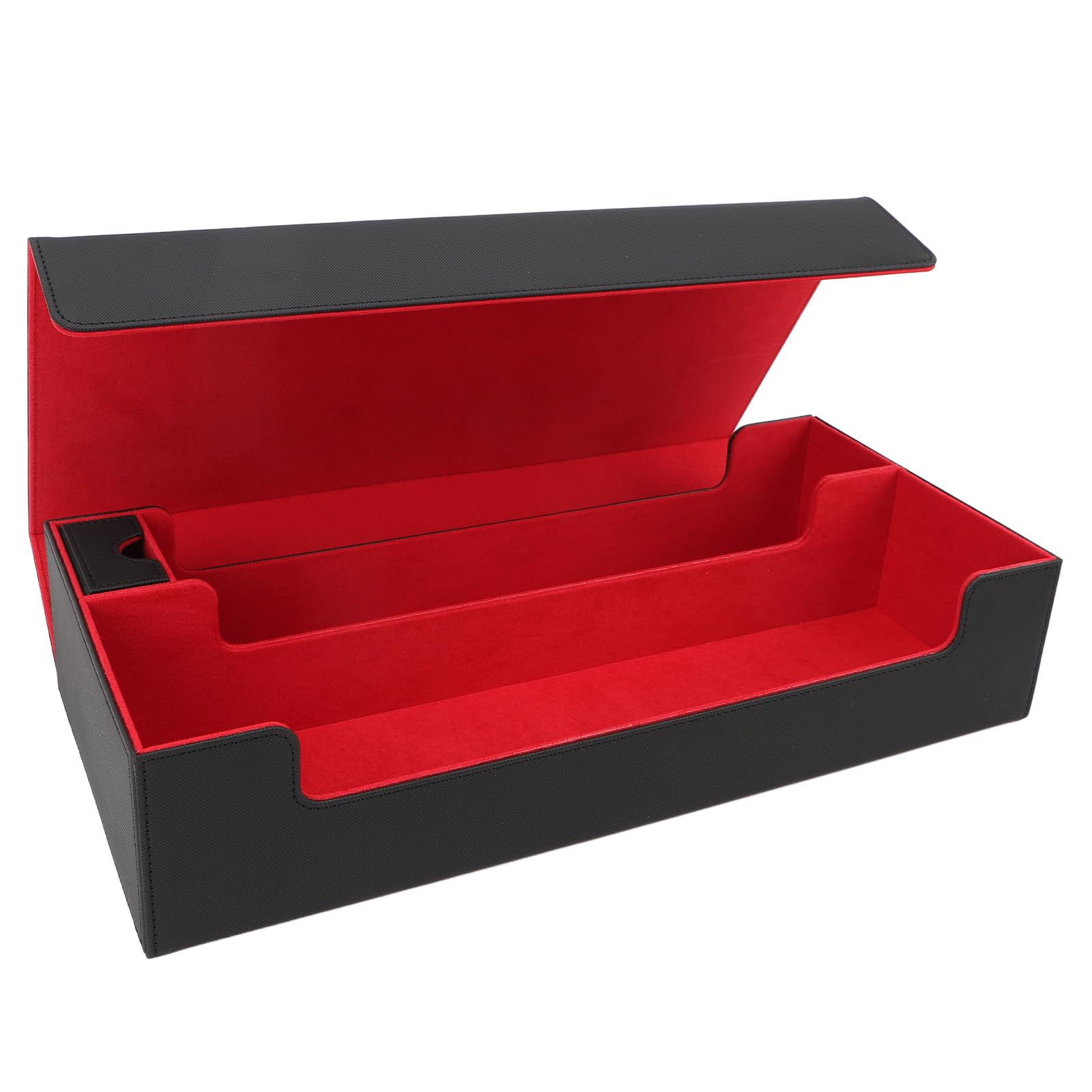 Fabater Pudełko do Przechowywania Kart, Mieszczące ponad 550 Kart Etui na Karty ze Skóry PU, Zamykane na Magnes Pudełko do Przechowywania z szufladą Wizytówki Gier (Czarny czerwony)