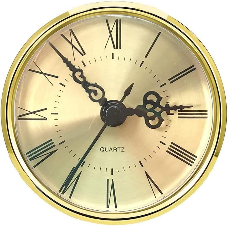 70mm Quartz Clock Insert Movement with Roman or Arabic Numerals, Gold Trim DIY Replacement Mechanism Wall Clock Repair, Lens, 17mm Depth(E)