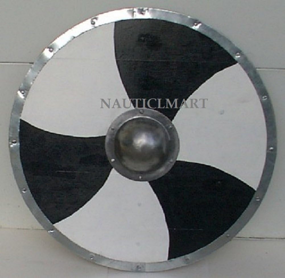 NauticalMart Wooden Viking Shield - Painted White & Black