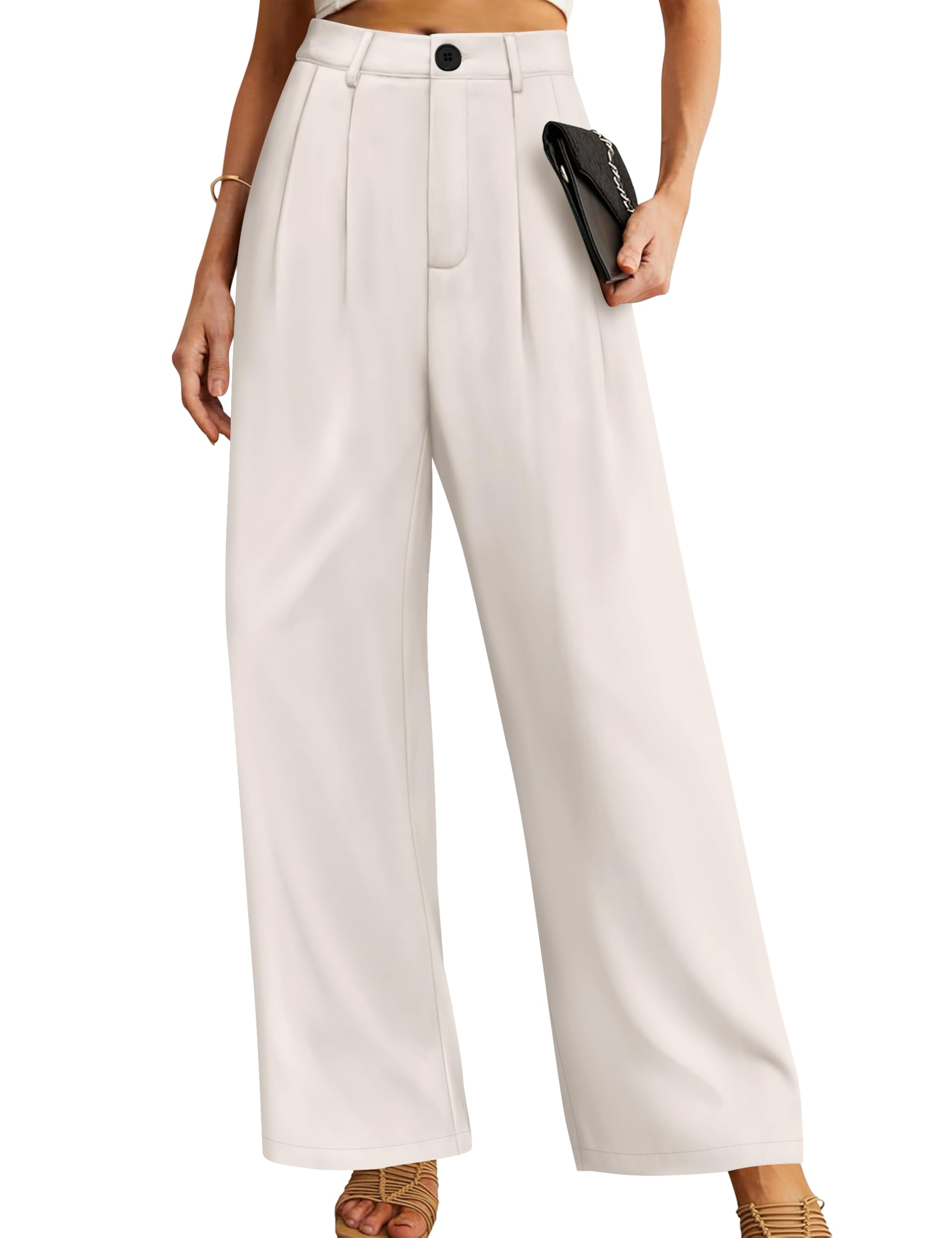 Wide Leg Pants for Women Business Casual Palazzo Pant High Waisted Dressy Flowy Work Office Trousers with Pockets