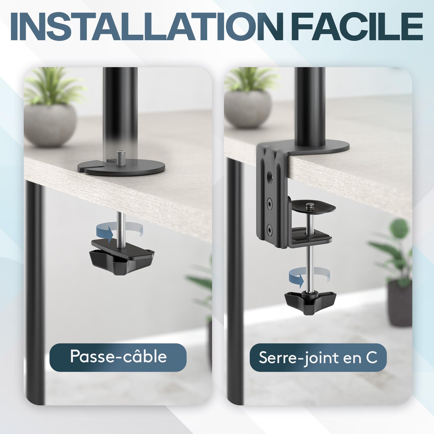 ACROPAQ - Support ecran PC 2 ecran - Pour ecrans de 13 à 32 pouces, Pivotant à 360°, Montage rapide, Hauteur et angle réglables individuellement - Bras Ecran PC, Support double ecran PC - Noir