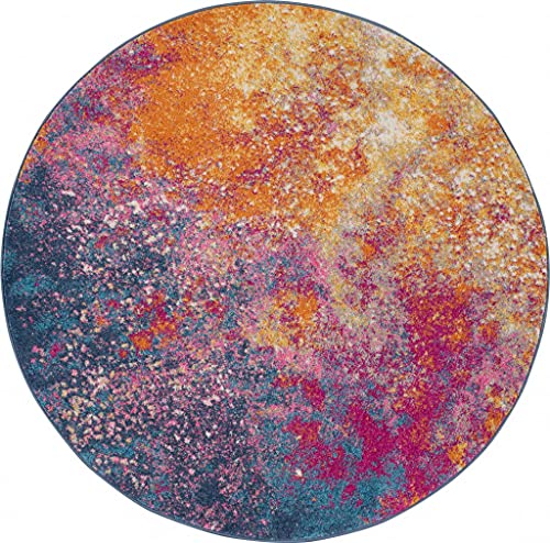 5 ft. Round Abstract Brights Sunburst Area Rug - Sunburst - 5'