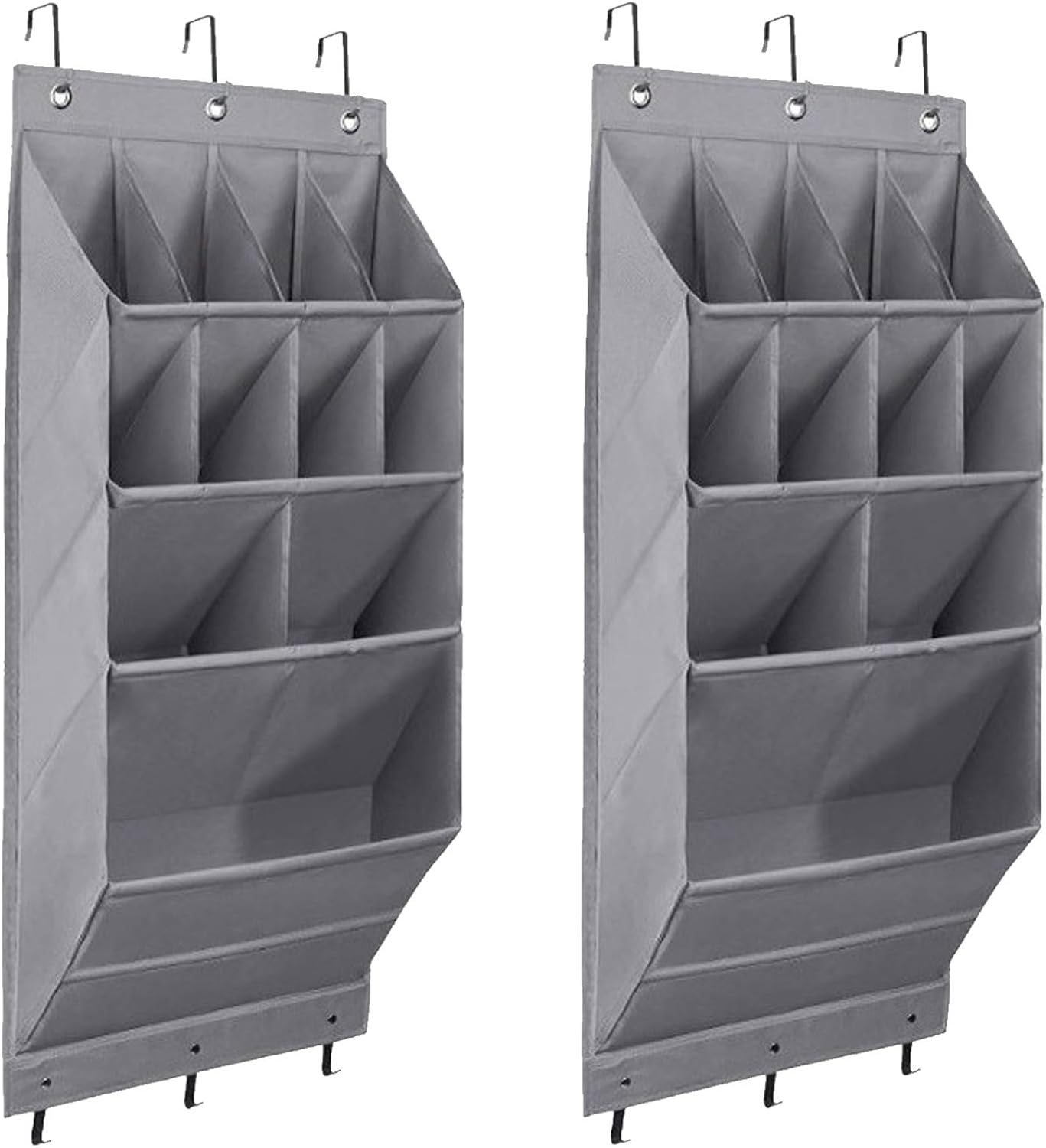 2pcs Over The Door Shoes Storage Organizer with Hoops, Deep Pockets Shelves Hanging Organizer Oxford Heavy Duty Wall Mounted Shoe Rack Back for Closet Hanger Door Storage Shoe Holder (Grey)
