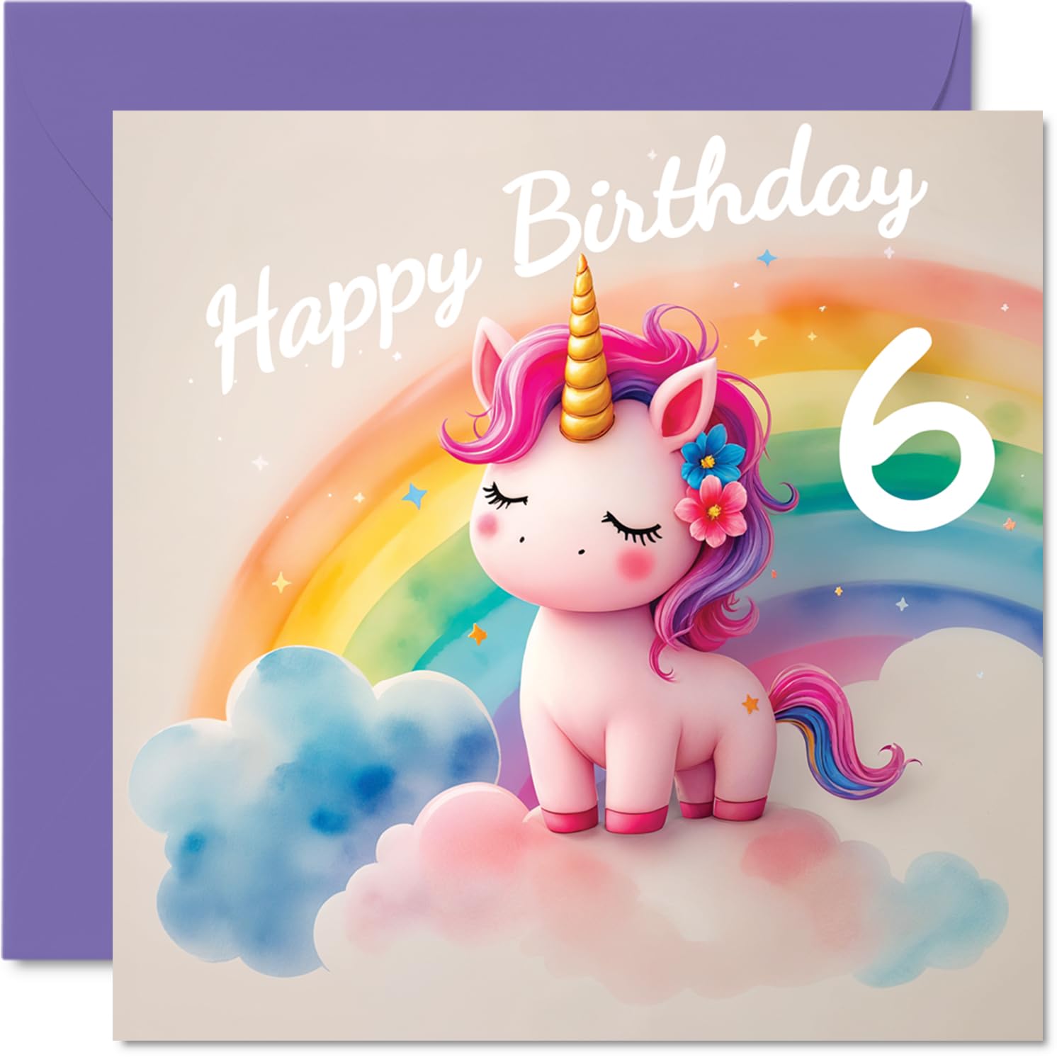 6th Birthday Cards for Girls - Unicorn in the Clouds - Happy Birthday Card for 6 Year Old Girl Great Niece Granddaughter Niece Daughter, 145mm Bday Greeting Cards