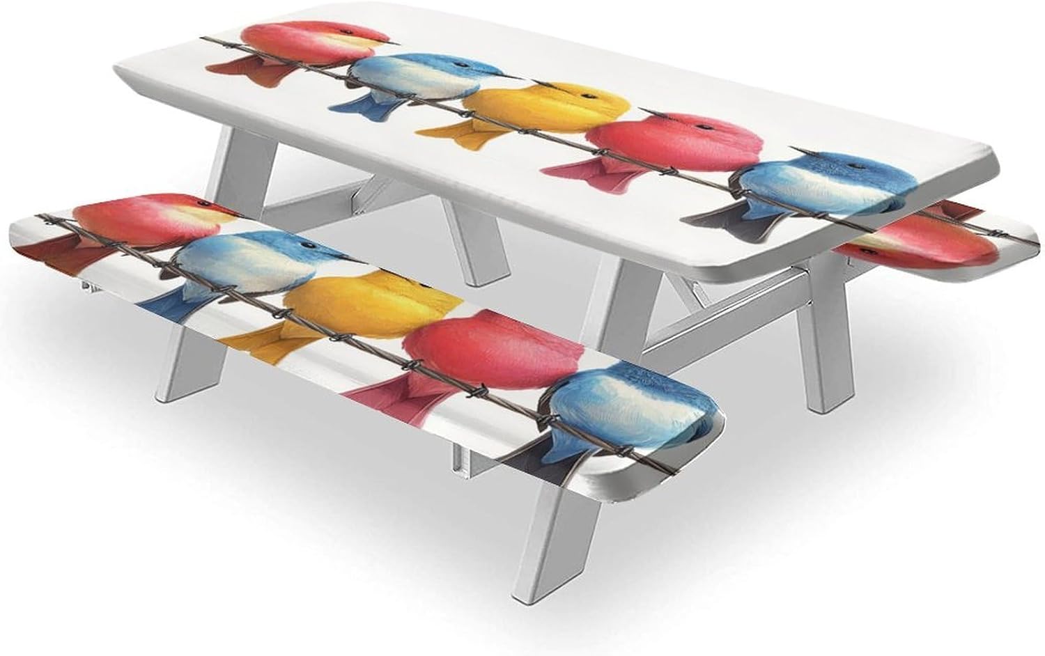 3-Piece Set Fitted Table Cloth, Birds on A Wire Pattern Printed on Fade Resistant Folding Table Cover, for Dinner Parties and Special Events, 6FT 72"x30"+72"x12"*2