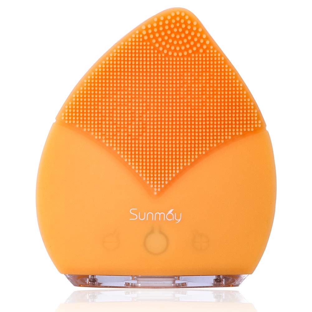 SUNMAY Sonic Facial Cleanser and Anti-Aging Face Massager with Memory Function, Timer and Extra Soft Silicone for Facial Polish and Scrub Upgraded Version (Orange)