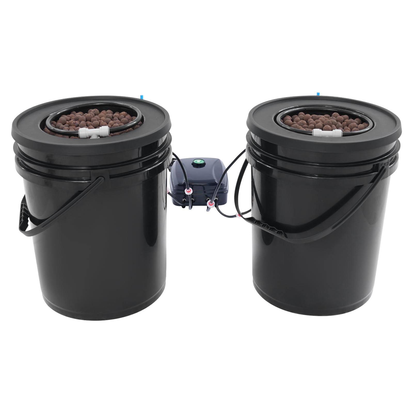 DWC Hydroponics Grow System - Sistema de cultivo hidropónico con 2 cubos + bomba de aire de 12 W para verduras y flores