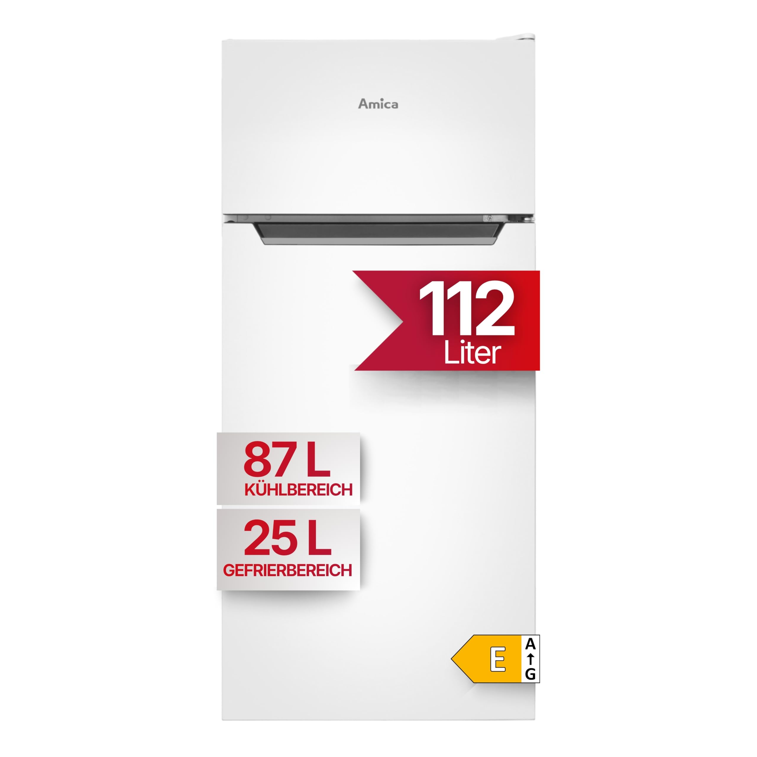 Amica Kühl Gefrierkombination freistehend mit Gefrierfach oben 105 cm Höhe 112 l Nutzinhalt LED Beleuchtung FrostControl - Weiß