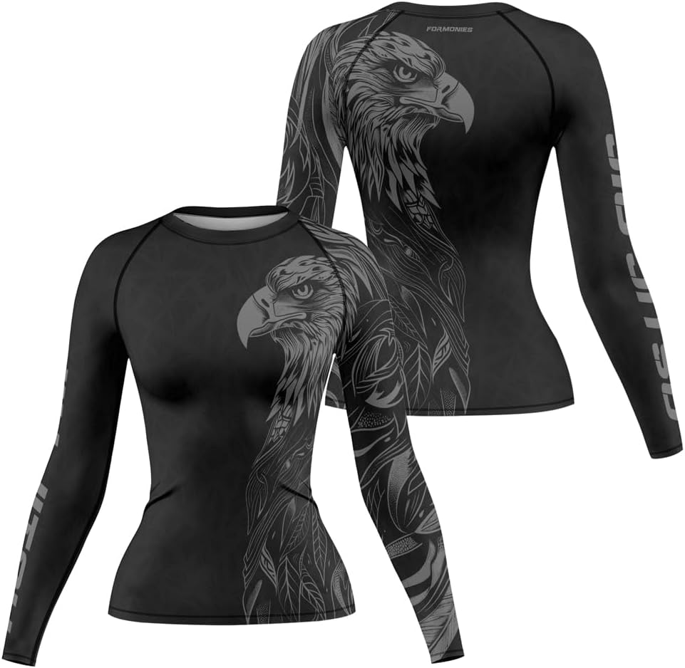 FORMONIES Eagle Women's Grappling Shirt - Long Sleeve Compression Rash Guards for BJJ MMA Combat Training