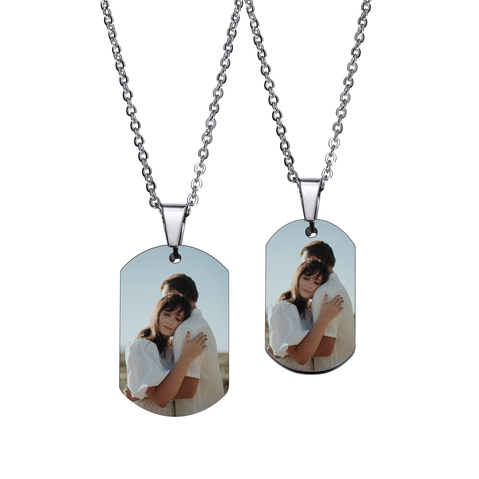 INBLUECollar Personalizado con Etiqueta de perro de 2 piezas, Foto/Nombre/Fecha/Calendario Personalizado con Colgante de Imagen para Hombres, Mujeres, Parejas, Joyería de Amor de Acero Inoxidable