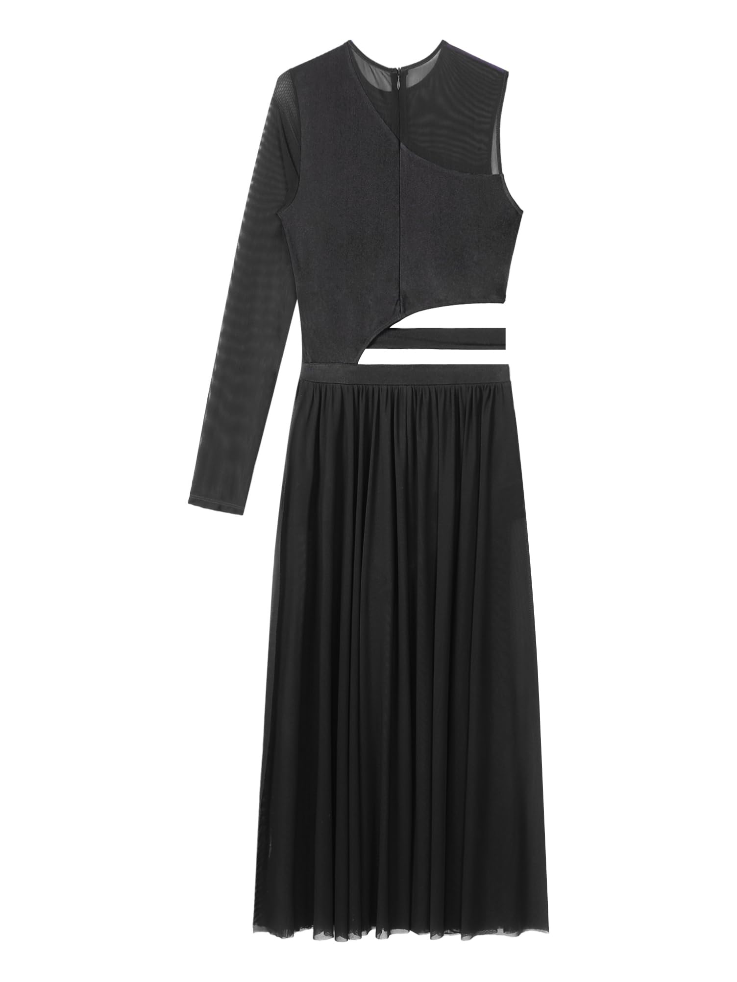 Damen Tanzkleid Eiskunstlauf Kleid Ballettanzug Lang Ballettkleid EIN Schulter Latein Rumba Tango Kleid Ballsaal Dancewear