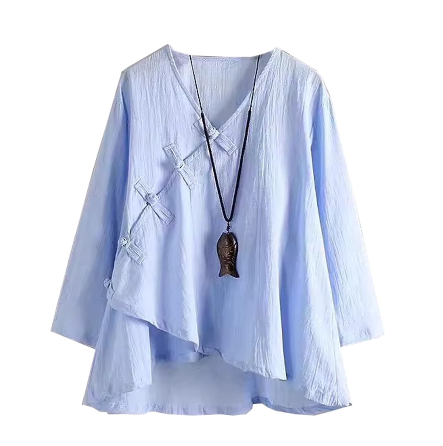PRINCESS BRIDE Hanfu, camicia traspirante in cotone, design asimmetrico, retrò, rana cinese, bottoni, camicetta da donna