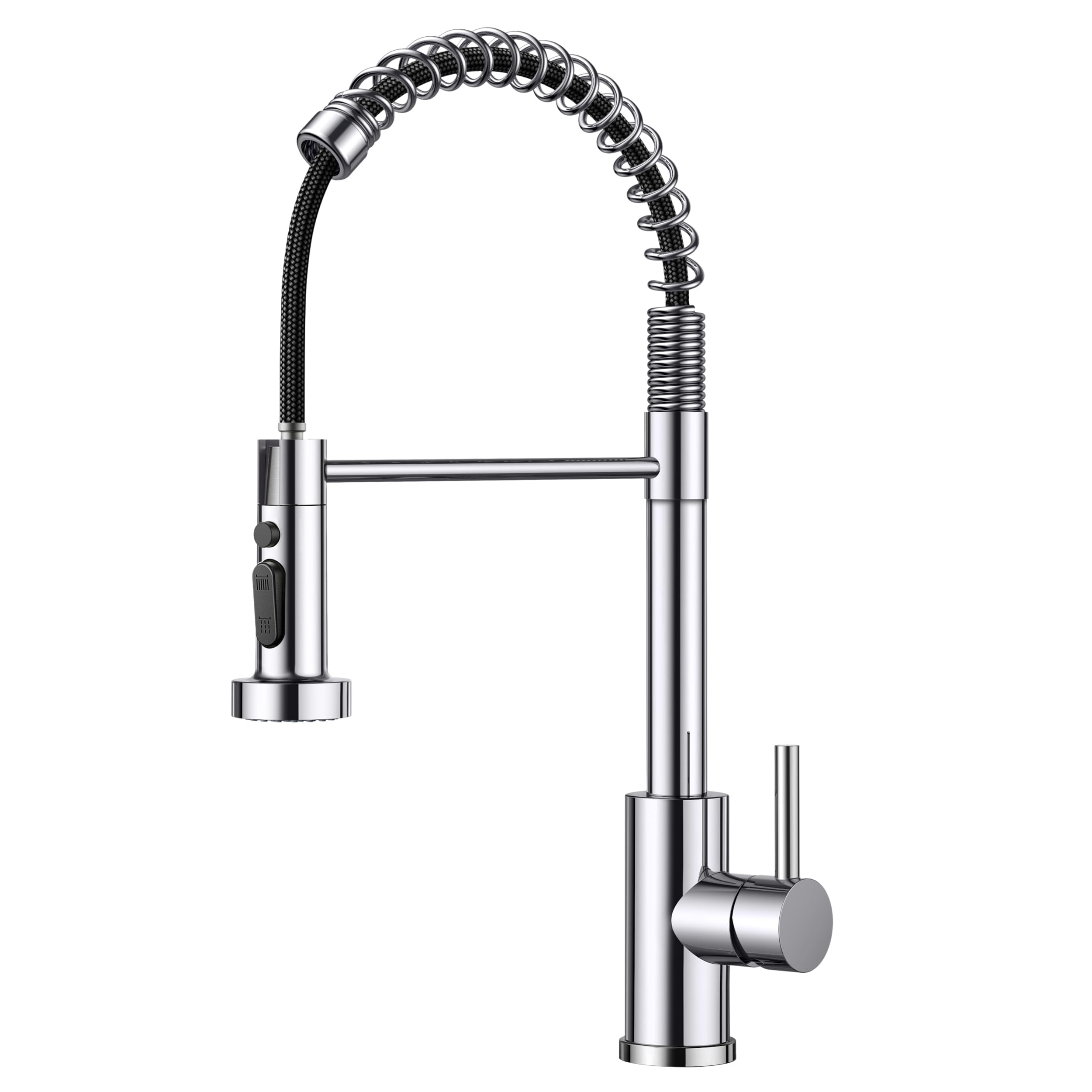 FORIOUS Kitchen Faucet, Pull-Out Kitchen Faucet, 360° Swivel Spiral Spring Kitchen Sink Faucet, Single-Handle Hot and Cold Water Faucet, Polished Chrome