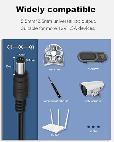 Miniatura 4 de Fuente de alimentación conmutada de 12 voltios y 1.5 amperios, adaptador de fuente de alimentación de 100-240V 50-60Hz AC a DC 12V 1.5A 18W con