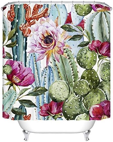 Ormis Prickly Plants Cactus Flower Shower Curtain Mildew Resistant Polyester Fabric Bathroom Fantastic Decorations Bathroom Shower Curtain Set with Hooks 72 inche X 72 inche