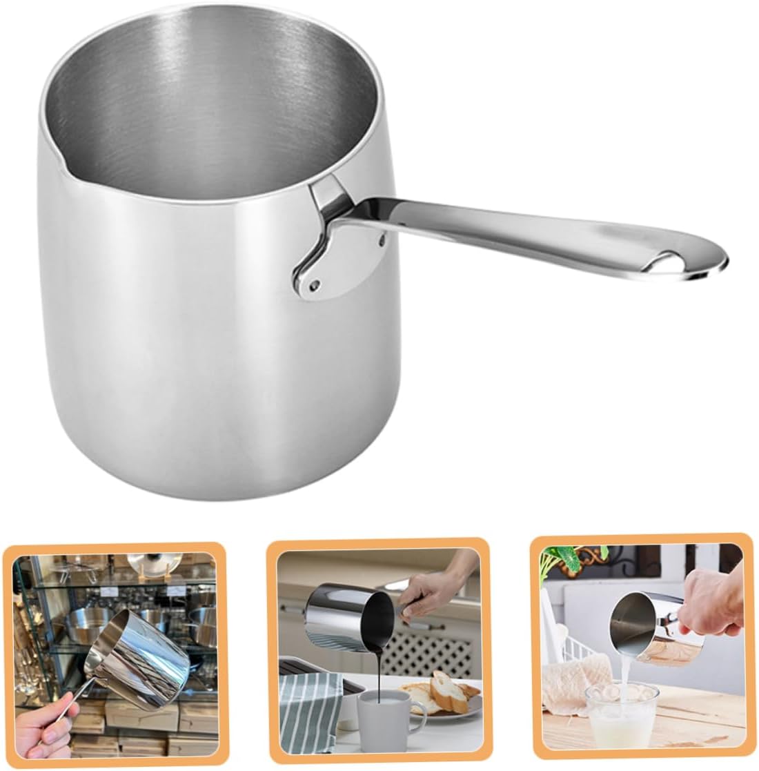 Hemobllo 304 Stainless Steel Milk Pan 900ML Measurement Scale Butter Melting Pot Chocolate Heating Saucepan for Cooking and Baking for Sauces and Soups