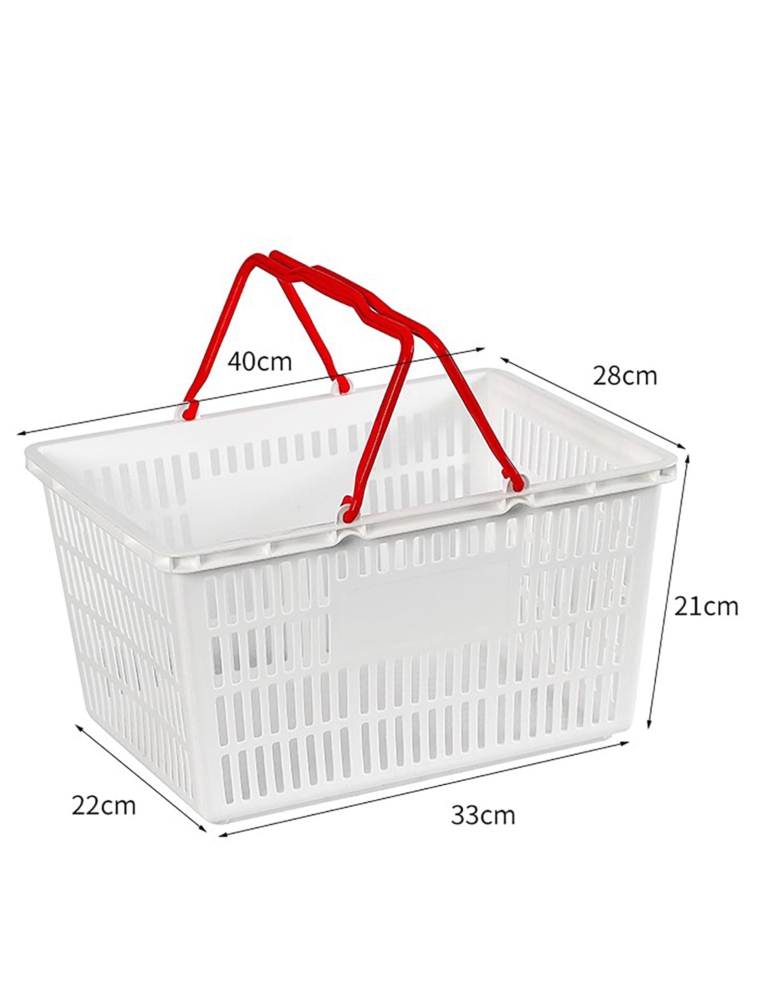 Plastikowe kosze spożywcze – 5-pak trwałych koszy na zakupy z uchwytami, 40 x 28 x 21 cm, idealne do sklepów detalicznych i użytku na rynku
