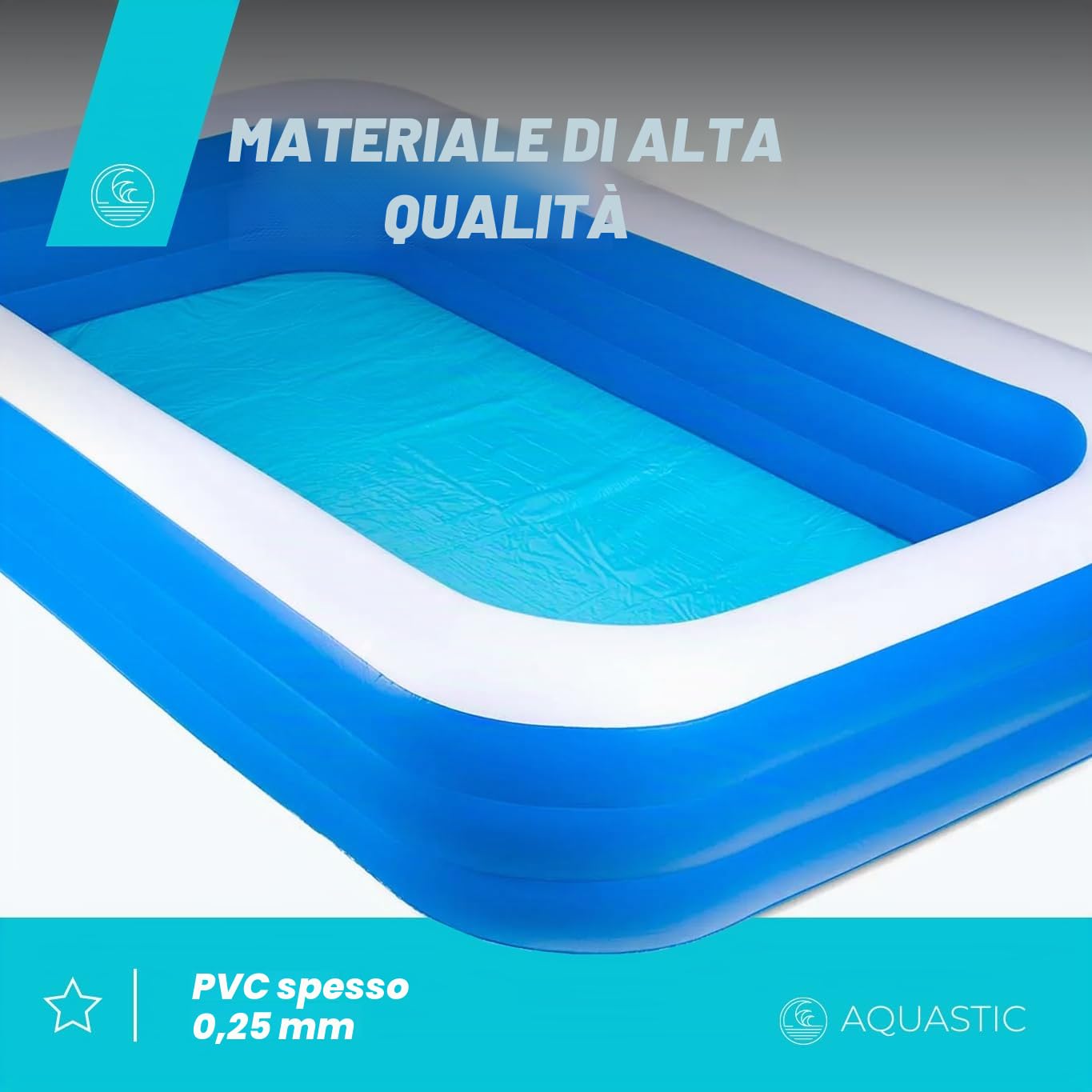 AQUASTIC Piscina gonfiabile per l'asilo, capacità 1160 litri, dimensioni 305 x 183 x 56 cm, in vinile, versatile, utilizzabile per tutta la famiglia, durevole, blu, AIP-305R