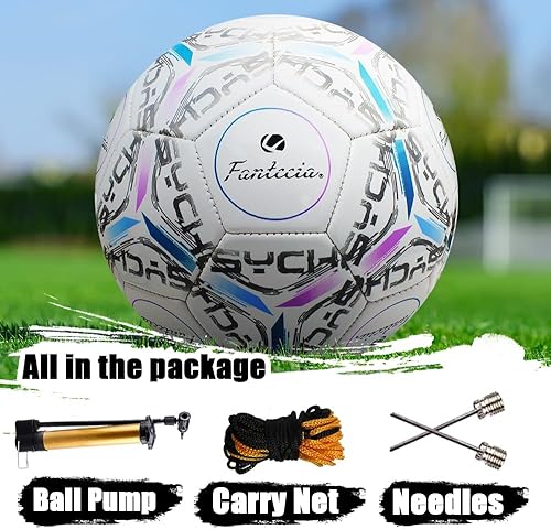 Miniatura 7 de Balón de fútbol oficial tamaño 5 para interiores y exteriores, pelota de fútbol suave al tacto con bomba, uso adulto y joven