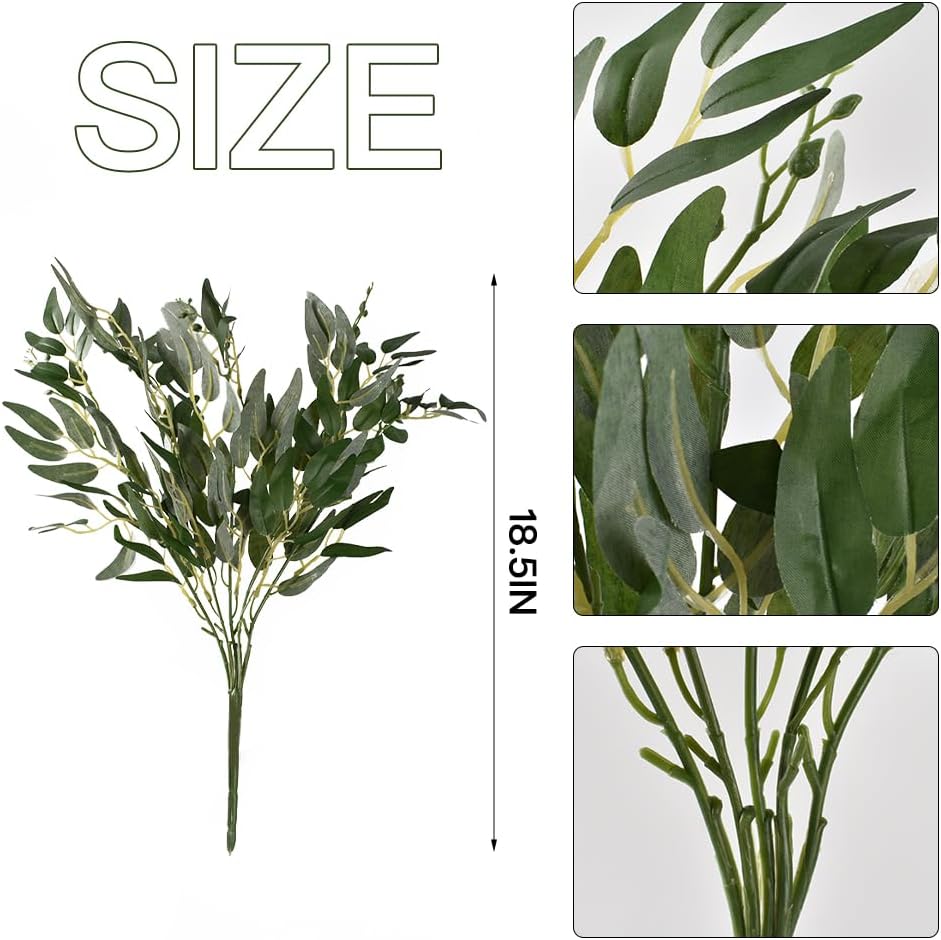 Artificial Italian Ruscus Greenery Stems 4PCS, Faux Green Leaf Willow Leaves Bouquet with Seeds for Wedding Bouquet Arch Table Centerpieces Garland Decor - Image 2