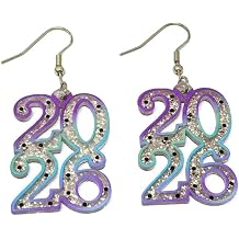 2026 Happy New Year Earrings For Women Glitter Colorful Acrylic 2026 Letter Dangle New Year's Eve Earrings Holiday Festive Party Jewelry Gifts-Colorful