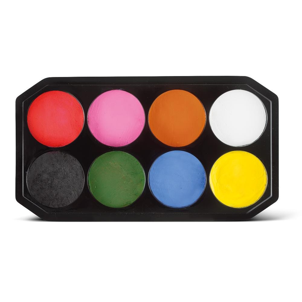 Snazaroo- Paleta de pintura facial, Multicolor (Colart 80818) + pinceles para pintura facial, color verde, Set de 3 (Colart 40500)