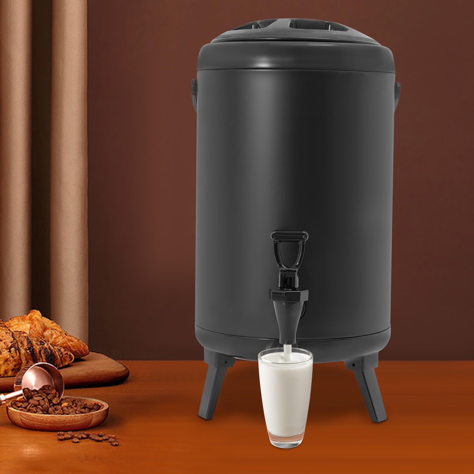 Distributore di bevande calde con rubinetto, dispenser isolato in acciaio inox, 10 l, distributore di bevande calde isolato, per caffè, cioccolato, tè al latte, succhi di frutta, per famiglie uffici