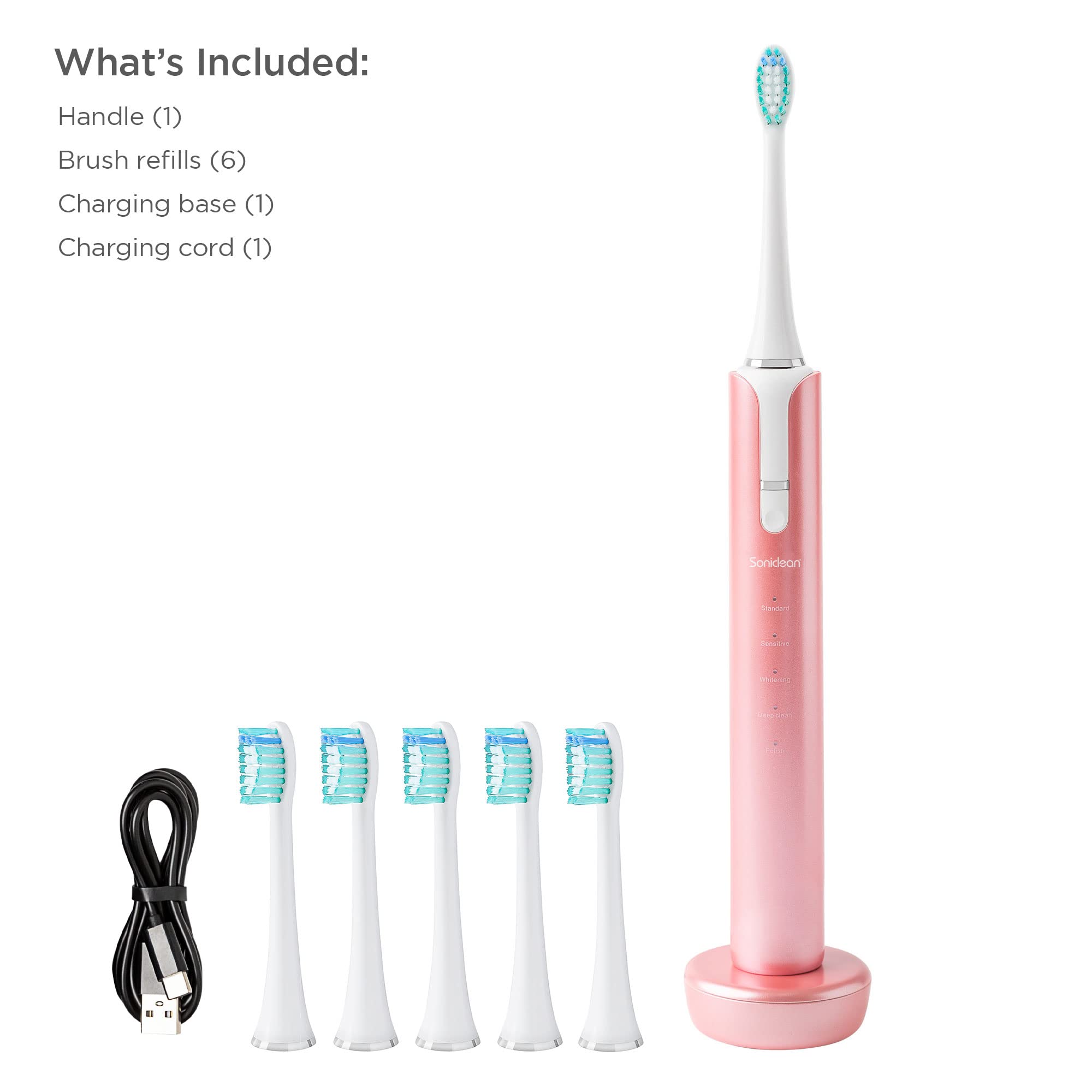 Soniclean Lux Sonic Spazzolino da denti per Adulti Con 6 Testine, Ricaricabile, Automatico, Oro Rosa