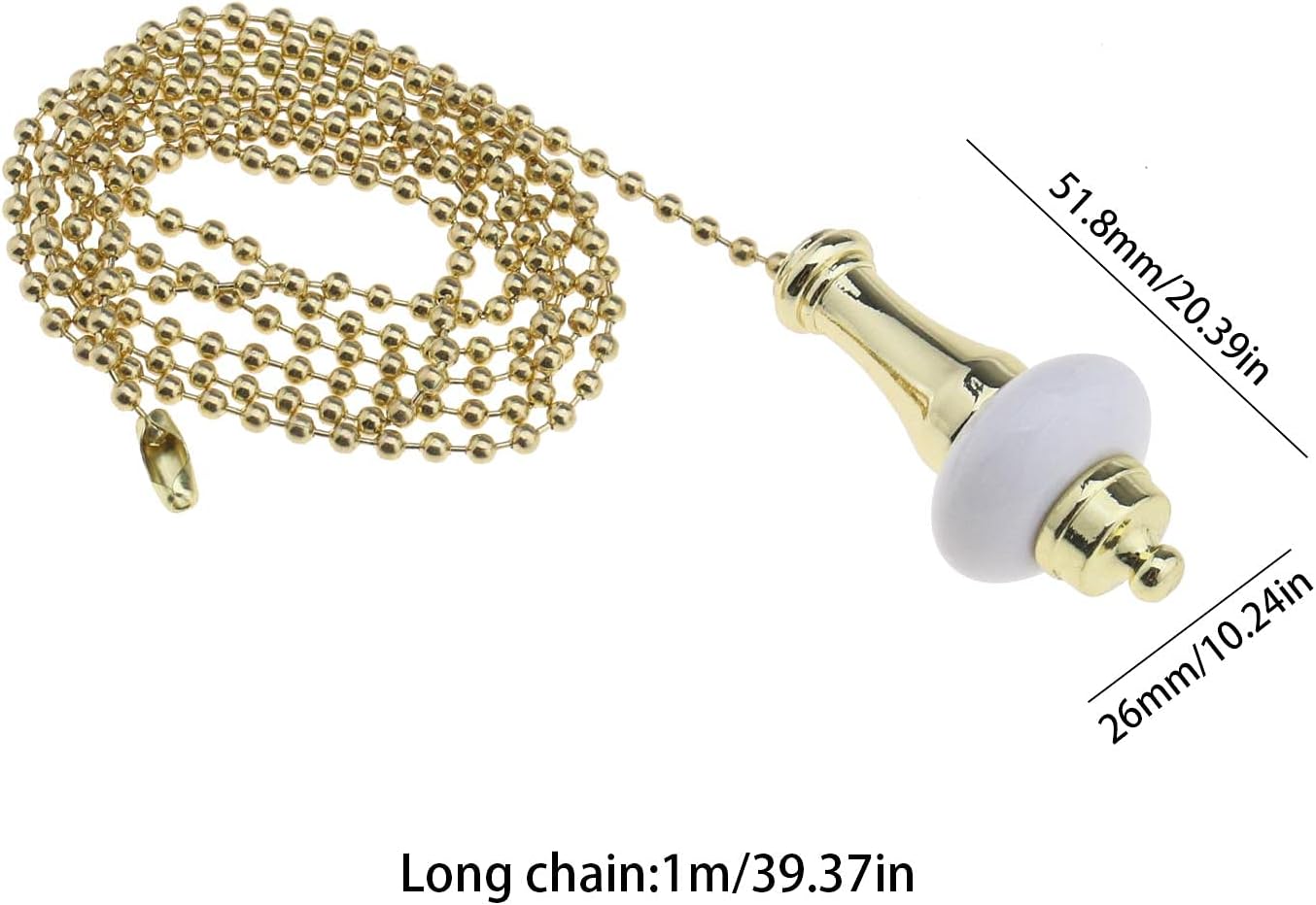Create idea 2pcs Ceiling Light Fan Switch Pull Cord Weight Handle Chain Extension Beaded Stainless Steel Ceramic Gold 1m