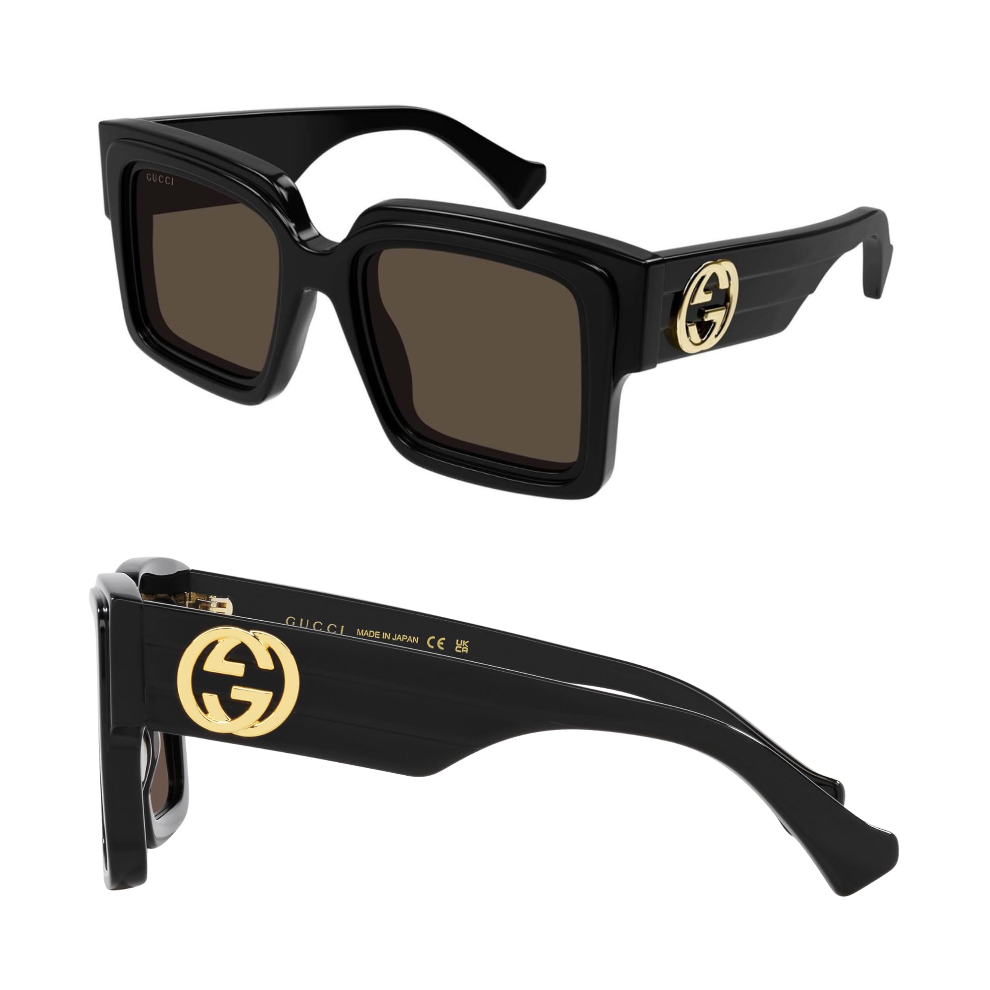 Gucci GG1307S GG Interlocking Logo Square-Shaped Non-Polarized Sunglasses for Women Includes Luxury Eyewear Kit BLACK Frame with BROWN