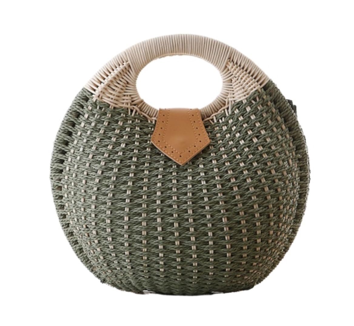 Korbtaschen Damen Sommer Strohtaschen Stroh Handtasche Gewebt Damen Rattan Handgewebt Rund Sommer Strand Geldbörse(B)