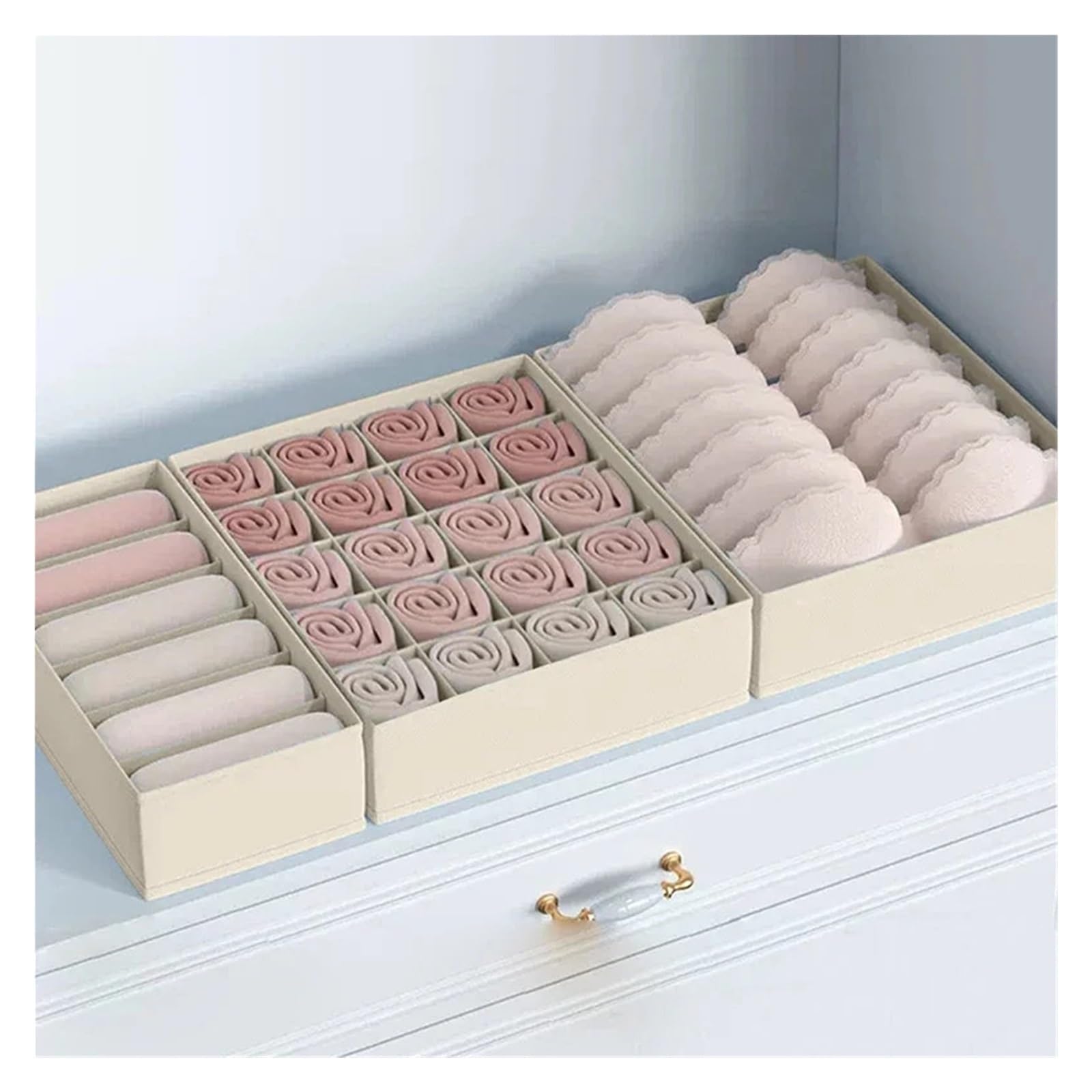 ATEUXOL Drawer Organizer for Clothes 3pcs/Set -Underwear Bra Socks Storage Box Clothes Organizer Underwear(Off-white)