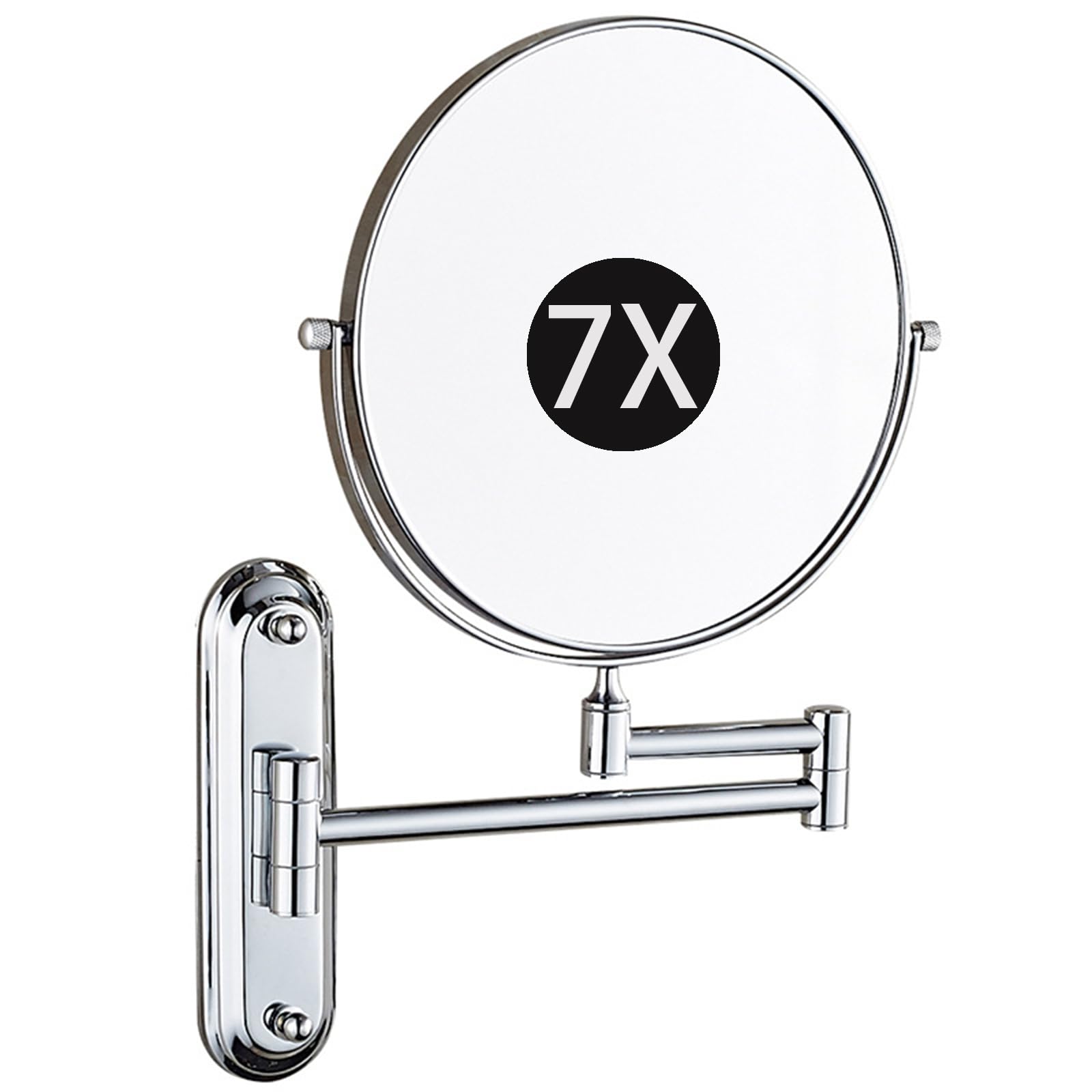 SXFSDOU Wall Mounted Makeup Mirror with Magnification, Chrome Double Sided Magnifying Mirror, Adjustable Cosmetic Vanity for Bathroom,7X,6 inch