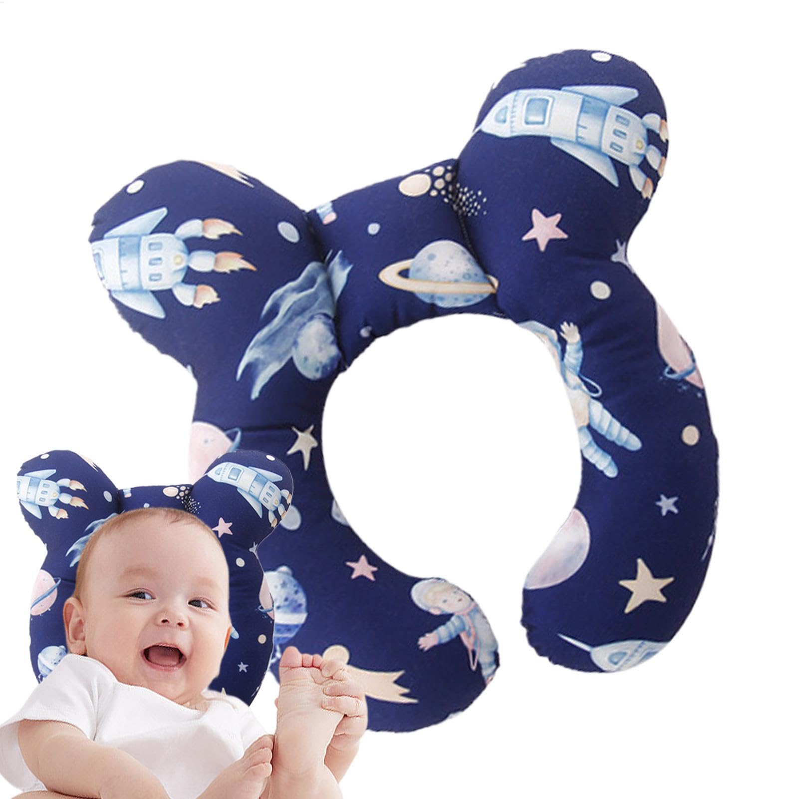 Children Travel Pillow Cushion - U-Shaped Kids Pillows - Toddler Pillow Cartoon Pattern Design Optimal Support Breast Feeding Pillows for Moms and Babies