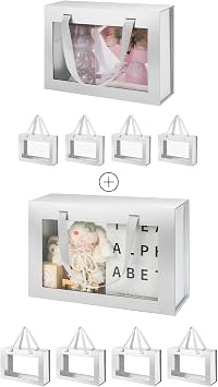 JINGUAN 5 Silver Gift Boxes with Windows, Gift Boxes with Lids and Handles 10.5x7.5x3 Inches and 13.5x9x4.1 Inches