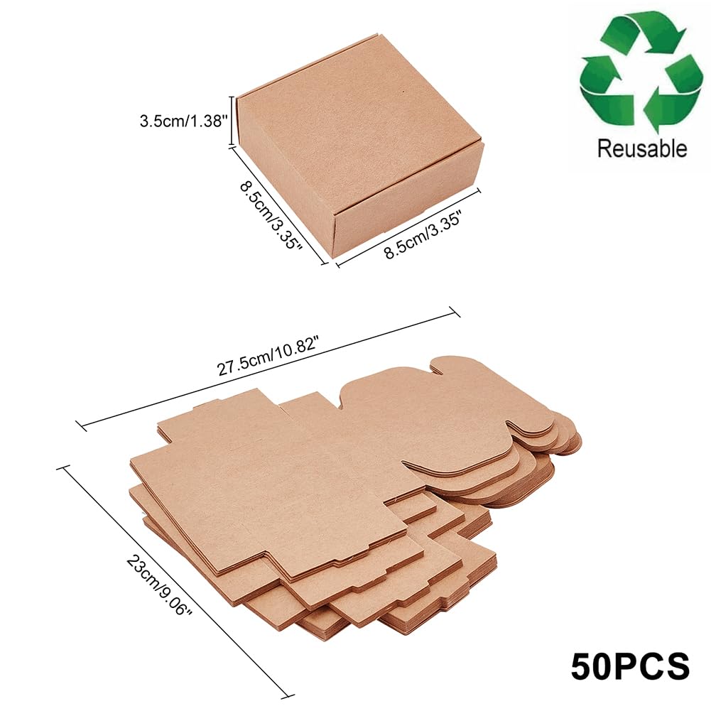 50 Scatoline Regalo In Carta Kraft Con Coperchio – 7x7x3,2 Cm – Per Bomboniere Matrimonio, Laurea, Fai Da Te – PH Pandahall - 2