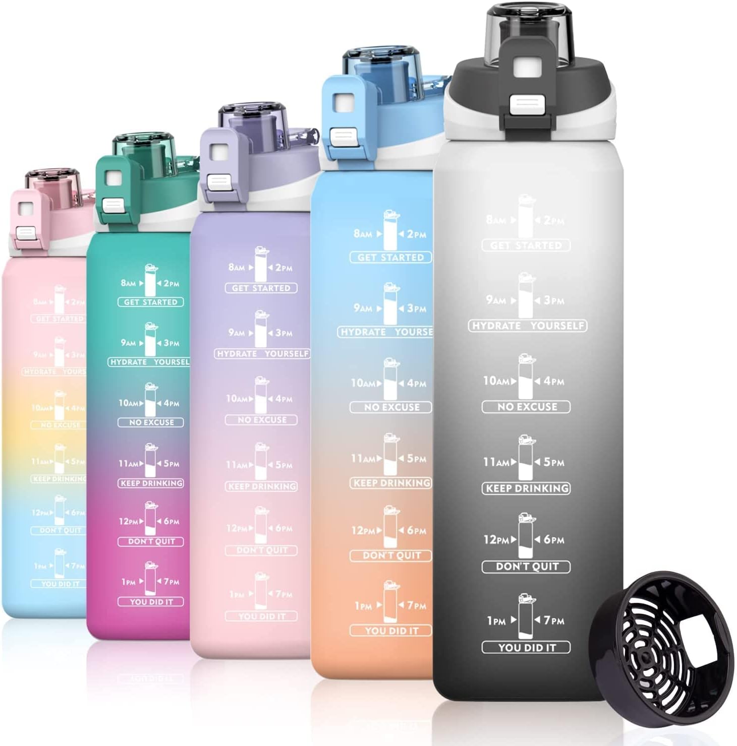 S2C -1L Motivational Water Bottle for Gym & School - Leakproof, BPA-Free, with Time Markers - Perfect for Men, Women & Kids - Hydration Tracker, Inspirational Quotes, Durable Design (GRADIENT GREY)