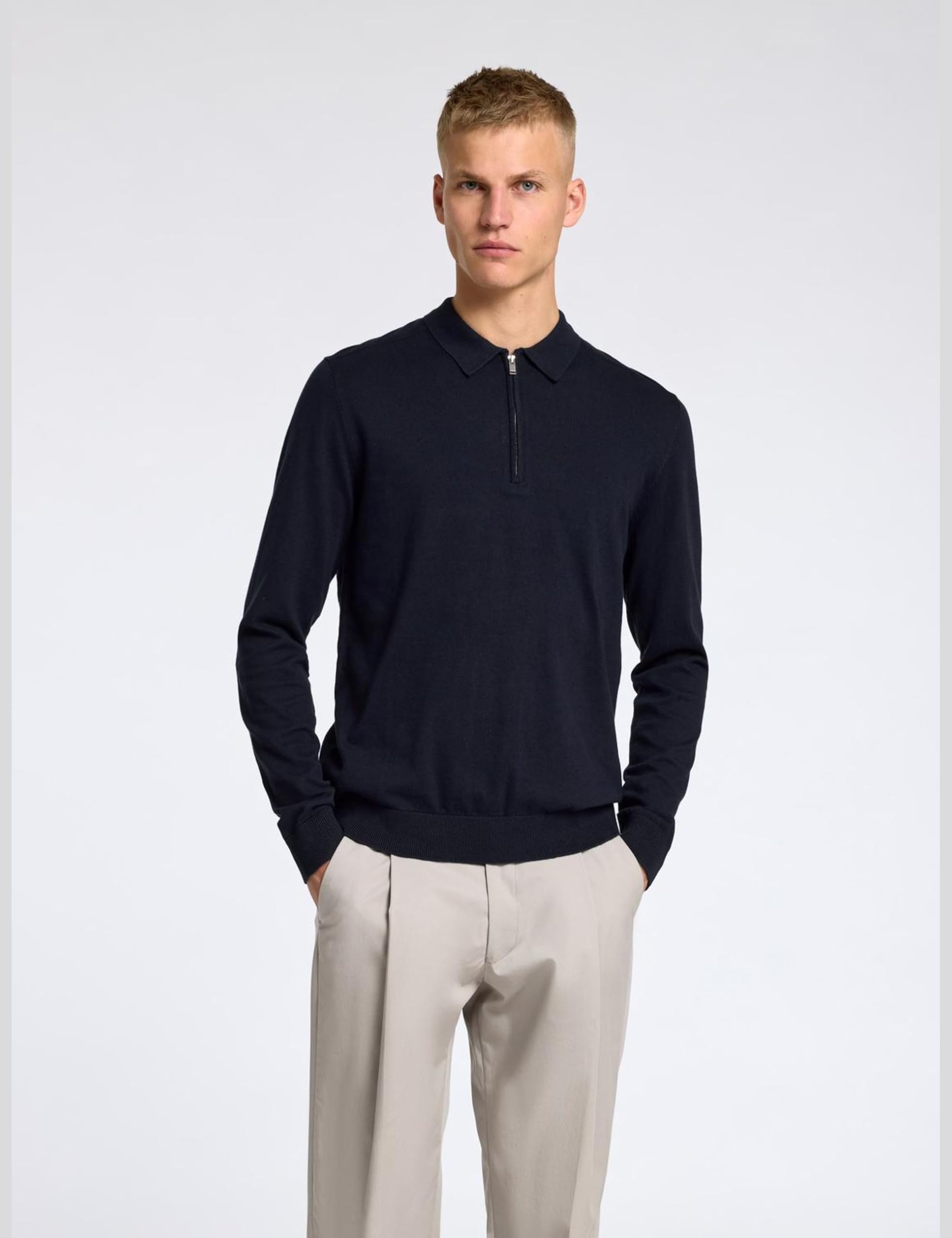 SELECTED HOMME Koszulka polo Mężczyźni Slhberg Ls Half Zip Polo Noos