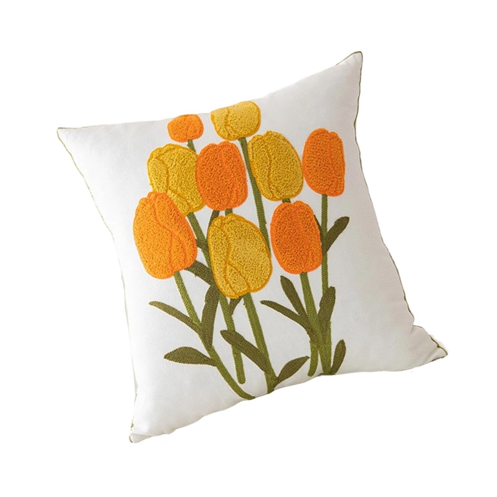 Elnwnnkc 9 Tulips Throw Pillow Case Flower Embroidery Cushion Slipcover Pillowcase Invisible Zippered Type For Easy Replacement Cushion Slipcover