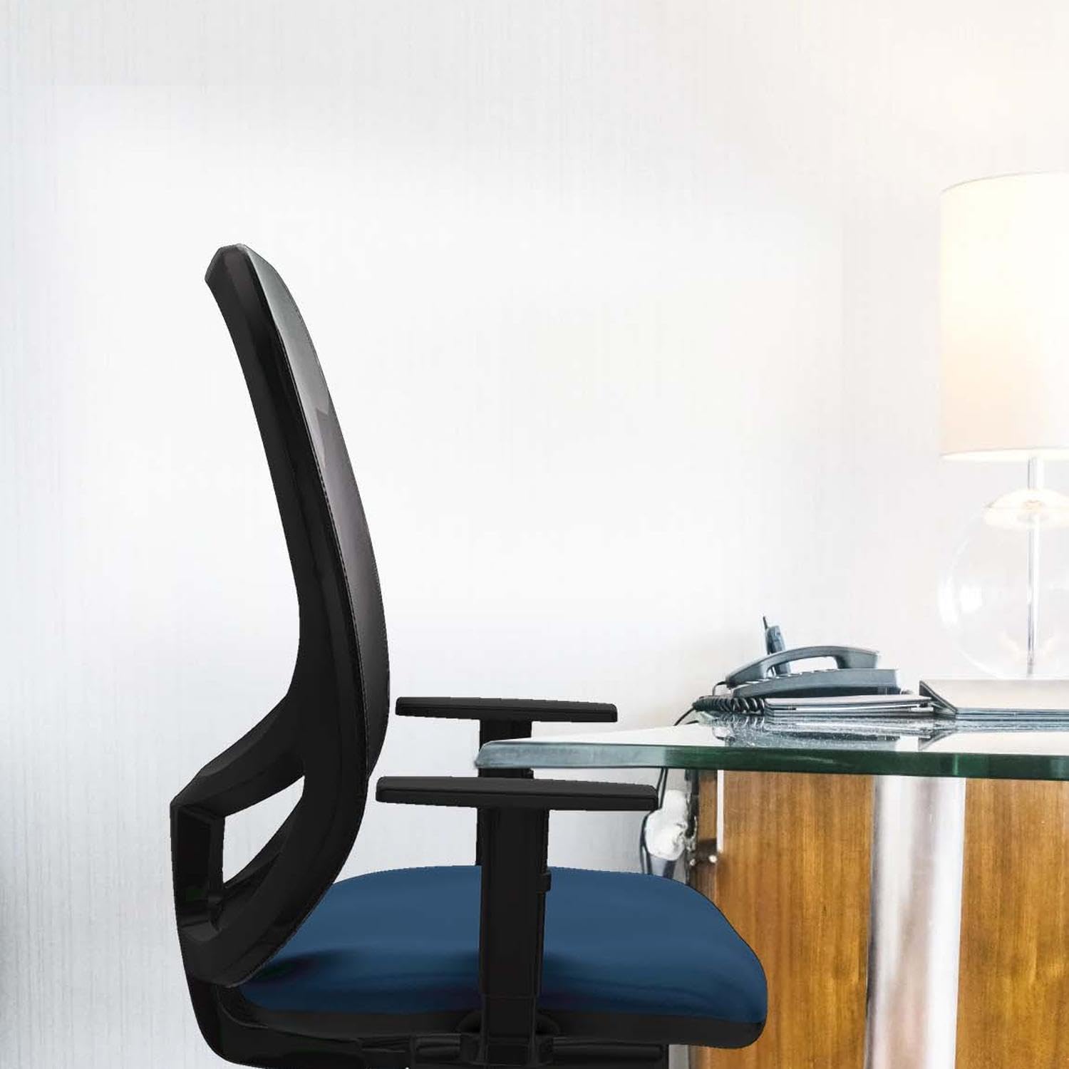Piqueras y Crespo - Silla Escritorio Oposiciones Cilanco con Brazos 1D, Apoyo Lumbar Regulable en Altura. Equipado con Sincro 3 Posiciones y Espuma de Corte. Negro/Amarillo