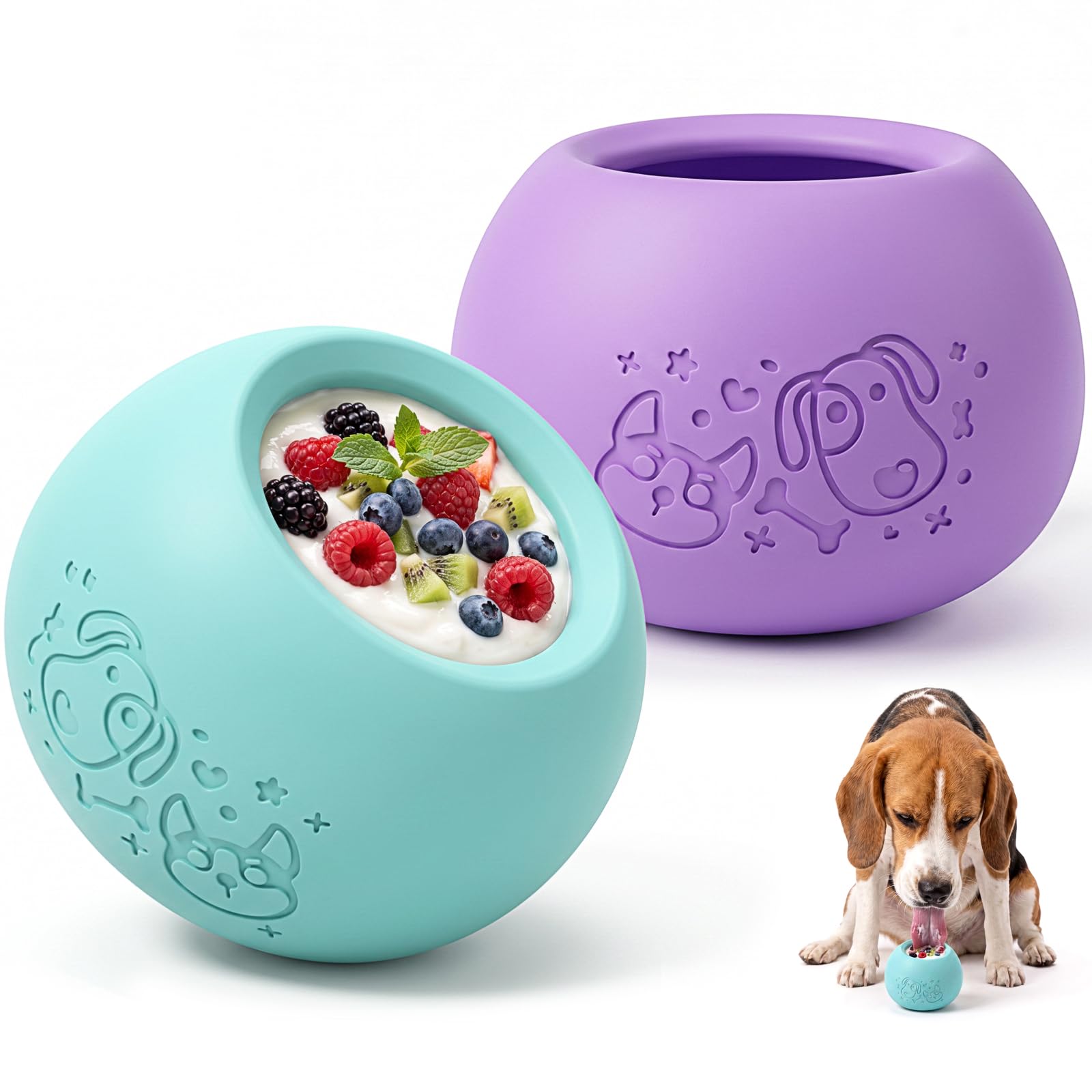 LUKITO 2 Pack Slow Feeder Wobble Dog Lick Ball, Freeze Dog Enrichment Toys