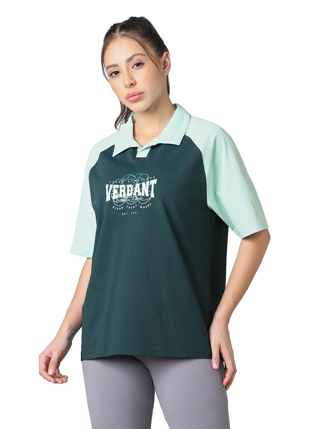 Women Polo Colorblock Half Sleeve T Shirt COTFLEX Polyester Raglan Sleeve Tshirt for Women Yoga Gym Running Walking Zumba Casual Sports-image-3
