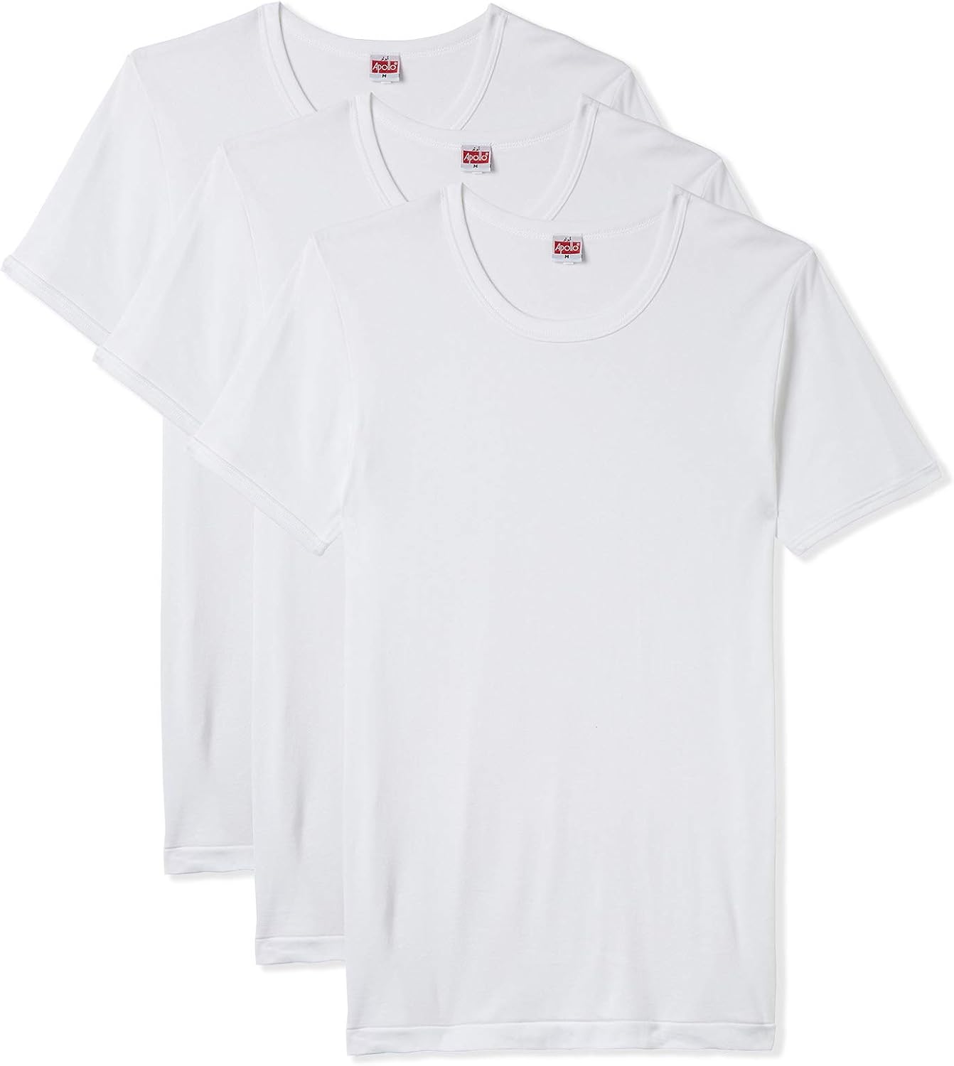 Apollo Cotton Undershirt For Men, Round Neck, White, 3 Piece Pack