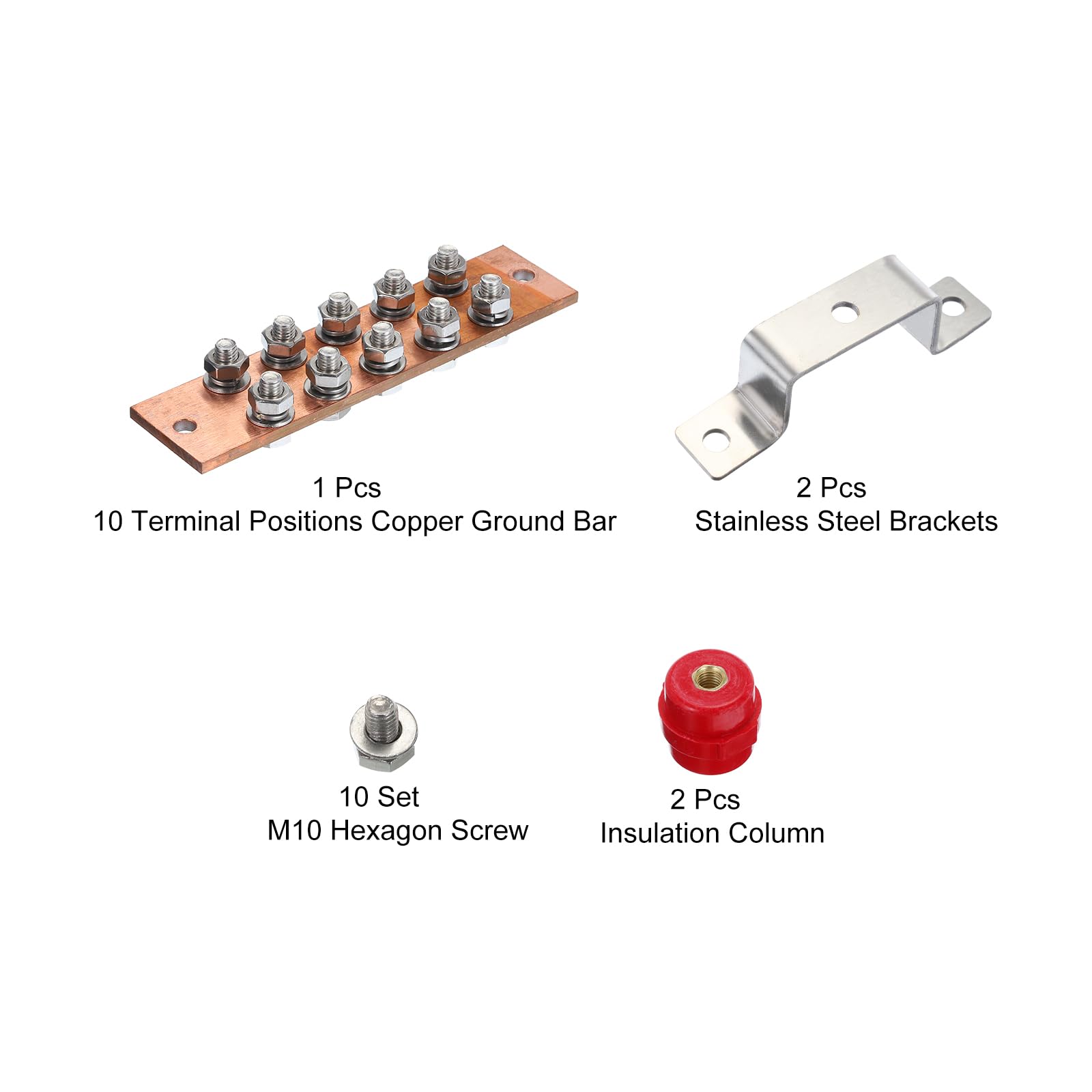 uxcell 1 Set Wall Mounted 8" x 2" x 1/4" Copper Ground Bar with 10 Terminal Positions Ground Bar Kits - Image 3