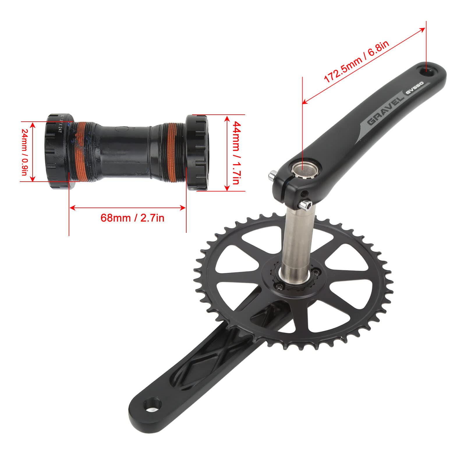 Pédalier Vélo 42 Dents - Longueur 175 Mm, Pour Trou Carré, Compatible VTT, Vélo De Route, Fixie, électrique - 3